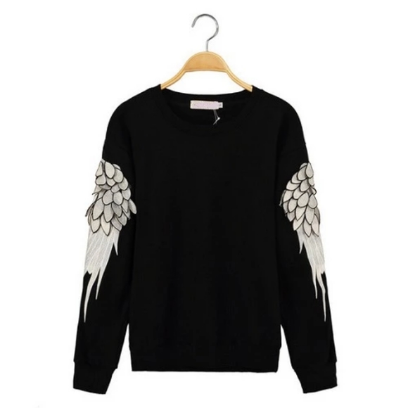 Trendy Angel Feather Embroidery Shirt - Picture 3 of 3